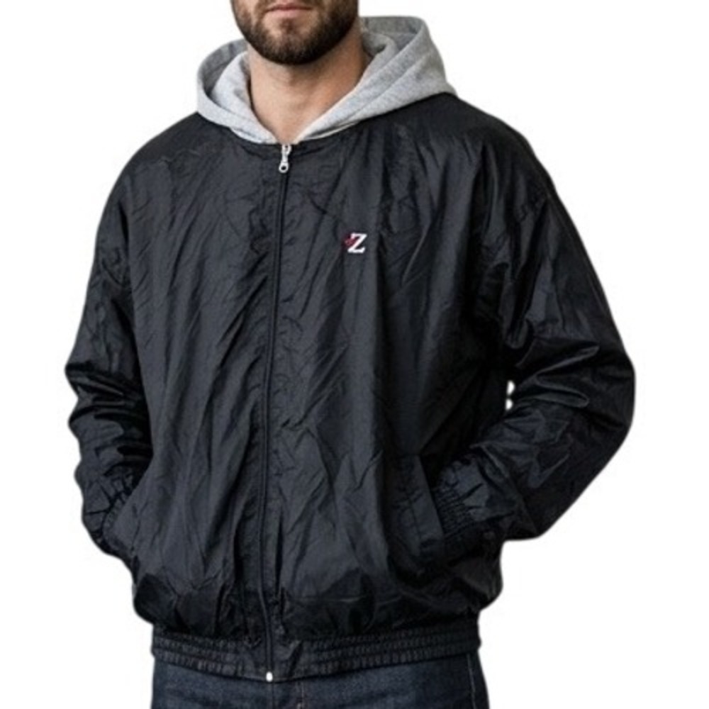 Jerzees XL Black Nylon Hooded Windbreaker Jacket‎ Fleece Lined Full Zip Z Logo